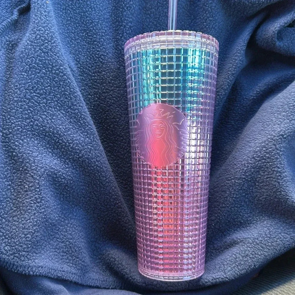 Starbucks 2021 Summer Pink and Blue Grid Kaleidoscope 24 oz Venti Tumbler - Picture 2 of 4